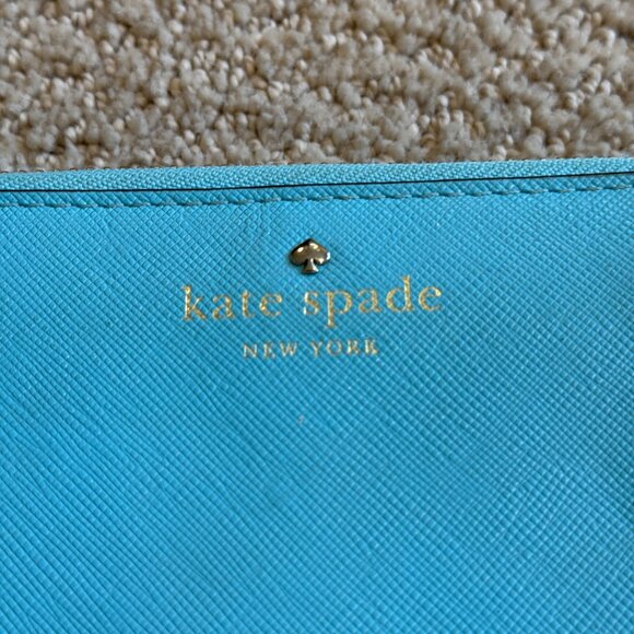 Kate Spade Mikas Pond Lacy Wallet Saffiano Leather  Zip Around Robins Egg Blue - Picture 2 of 16